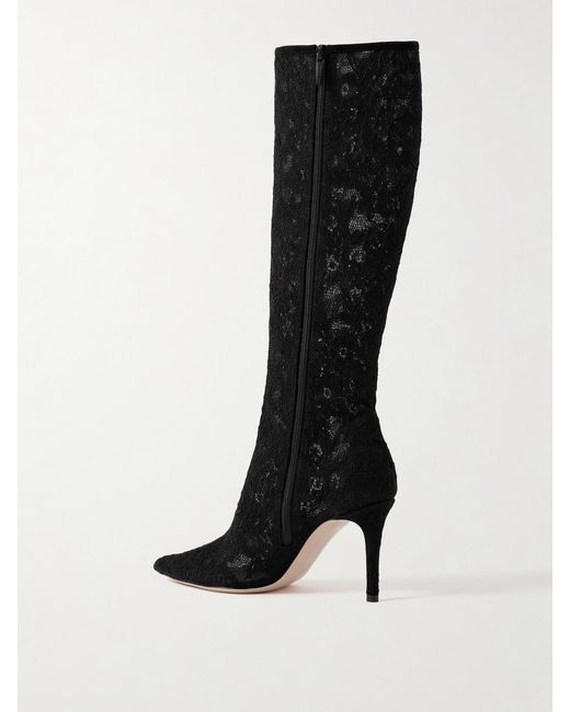 Gianvito Rossi Black Claudia 85 Corded Lace Knee Boots