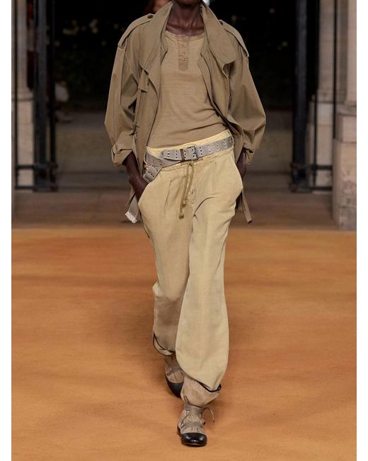 Isabel Marant Natural Sharon Pleated Linen And Silk-Blend Straight-Leg Pants