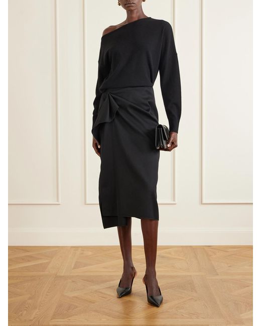 Lanvin Black Asymmetric Wool Midi Skirt