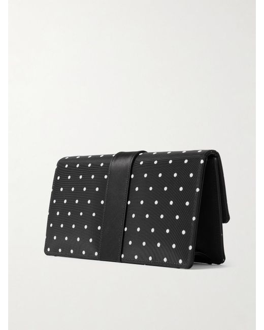 Manolo Blahnik Black Capri Satin-Trimmed Crystal-Embellished Embroidered Mesh Clutch