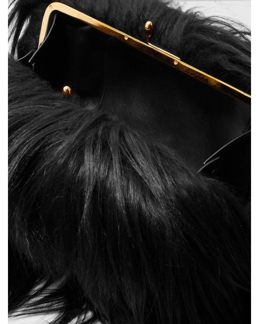 Jil Sander Black Leather-Trimmed Goat Hair Clutch