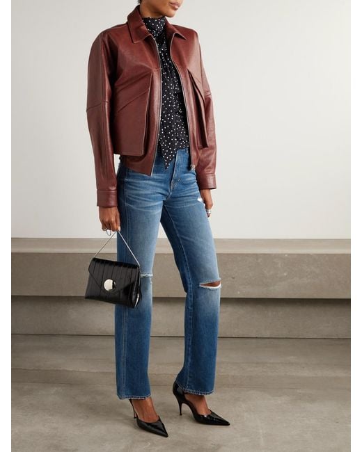 Veronica Beard Blue Dylan Distressed High-Rise Straight-Leg Jeans