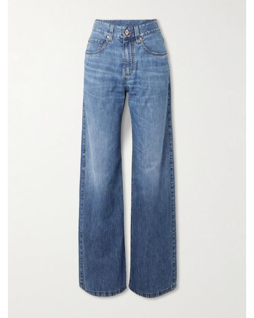 Brunello Cucinelli Blue Hoch Sitzende Jeans Mit Weitem Bein