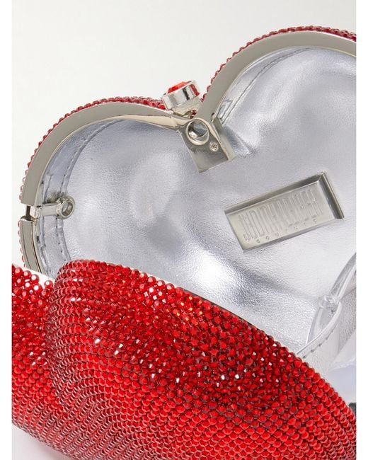 Judith Leiber Red Petit Coeur Silberfarbene Clutch Mit Kristallen