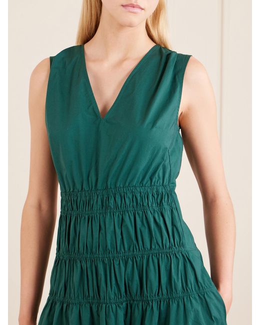 Proenza Schouler Green Loren Shirred Cotton-Blend Poplin Midi Dress