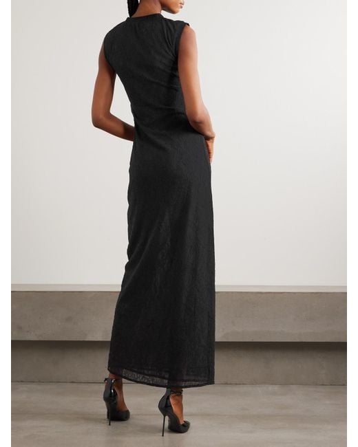 Stella McCartney Black Ruched Stretch Recycled-Lace Maxi Dress