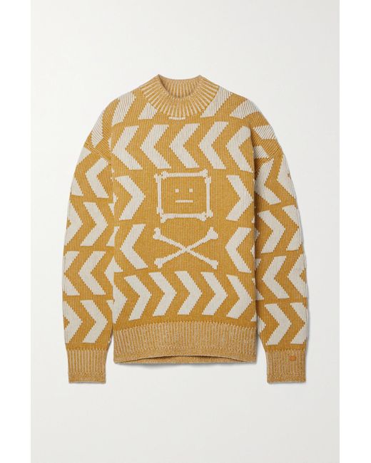 Acne Studios Oversized Intarsia Wool And Cotton-blend Sweater in Metallic |  Lyst
