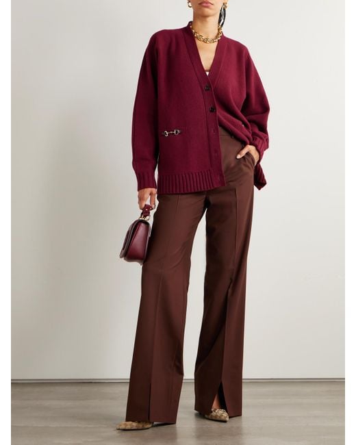 Gucci Red Cardigan Aus Einer Woll-Kaschmirmischung Mit „Horsebit“-Details