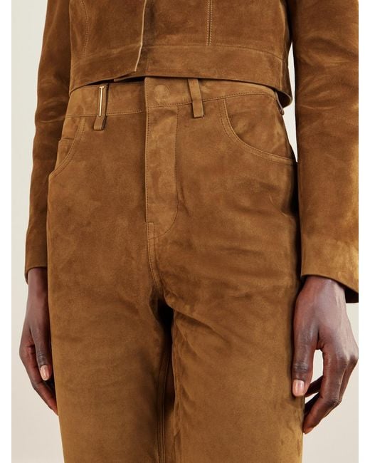 Tom Ford Brown Embellished Paneled Suede Straight-Leg Pants