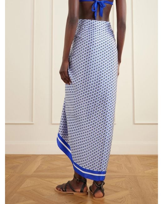 Max Mara Blue Beachwear Spuma Printed Silk Pareo