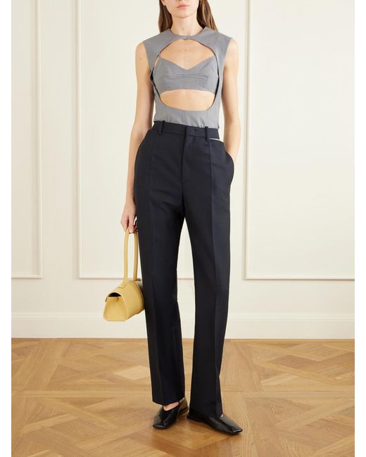 Jil Sander Blue Cut-Out Grain De Poudre Wool And Mohair-Blend Straight-Leg Pants