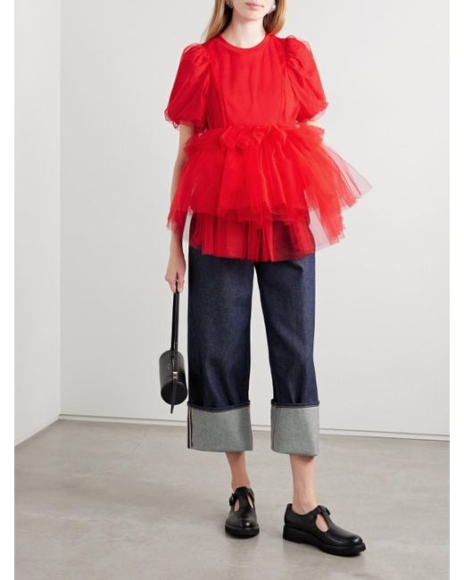 Simone Rocha Layered Ruffled Cotton-Jersey And Tulle T-Shirt