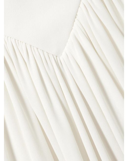 Stella McCartney White Mesh-Paneled Ruched Crepe Gown