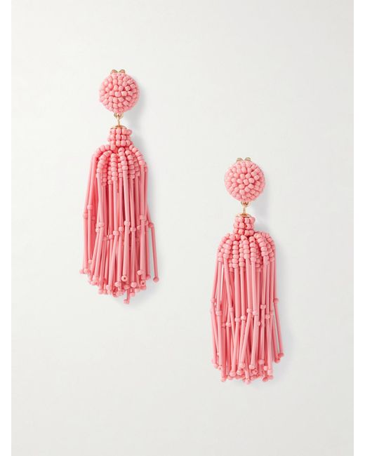 Carolina Herrera Pink Tasseled Beaded-Tone Earrings