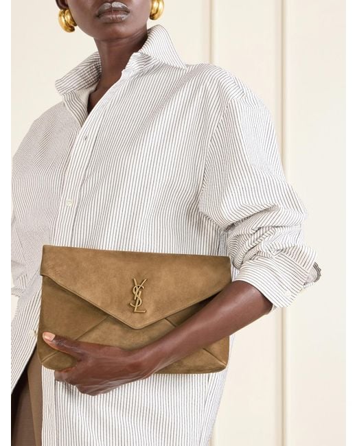 Saint Laurent Natural Cassandre Suede Clutch