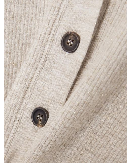 Brunello Cucinelli Natural Metallic Ribbed-Knit Cardigan