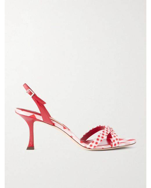 Jimmy Choo Pink Elsy 70 Leather-Trimmed Twill Slingback Sandals