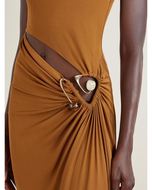 Christopher Esber Brown Veer Crystal-Embellished Draped Jersey Midi Dress
