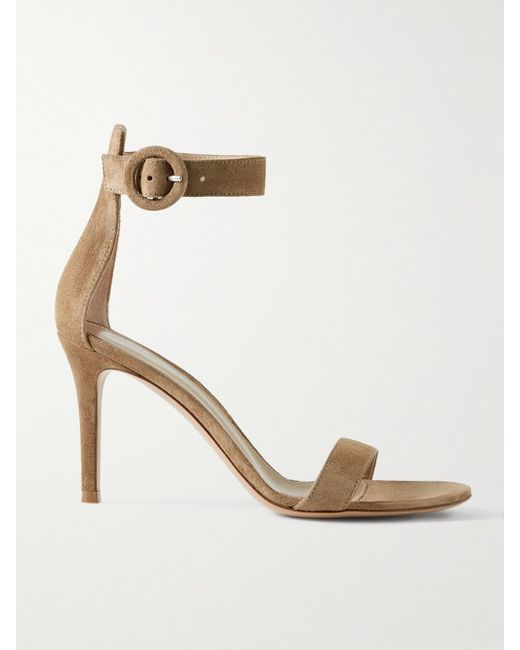 Gianvito Rossi White Portofino 85 Suede Sandals