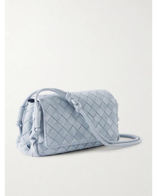 Bottega Veneta Blue Notturno Intrecciato Suede Shoulder Bag