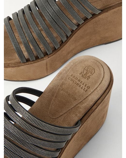 Brunello Cucinelli Black 80 Embellished Suede Platform Mules