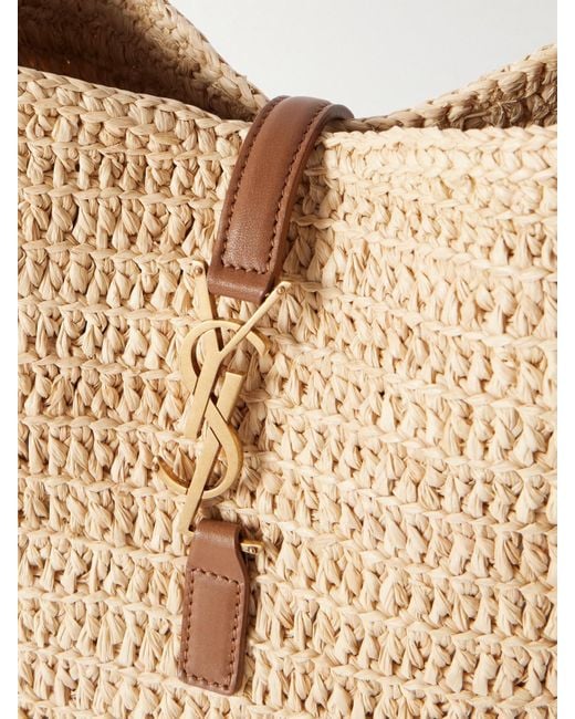 Saint Laurent Natural Le 5 À 7 Supple Small Leather-Trimmed Raffia Shoulder Bag