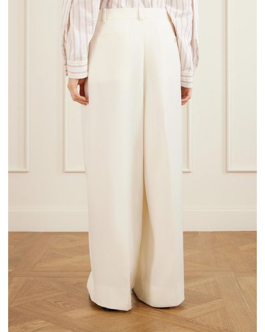 Calvin Klein White Alexandra Pleated Grain De Poudre Wool Wide-Leg Pants