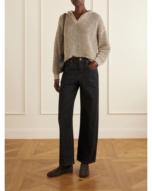Brunello Cucinelli Brown Embellished Suede Loafers