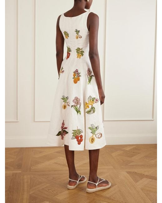 Agua Bendita Natural Frontera Embellished Floral-Appliqué Linen Midi Dress