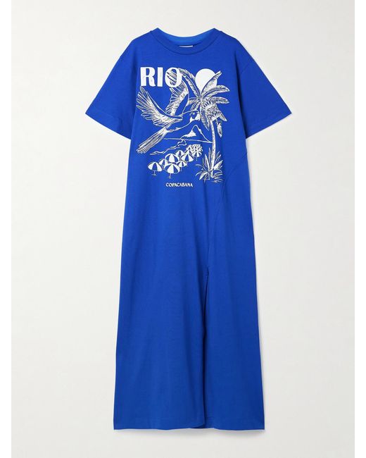 Farm Rio Blue Rio Oversized Printed Cotton-Jersey Maxi Dress