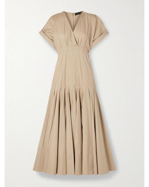 Proenza Schouler Natural Ciara Pleated Cotton-Blend Poplin Midi Dress