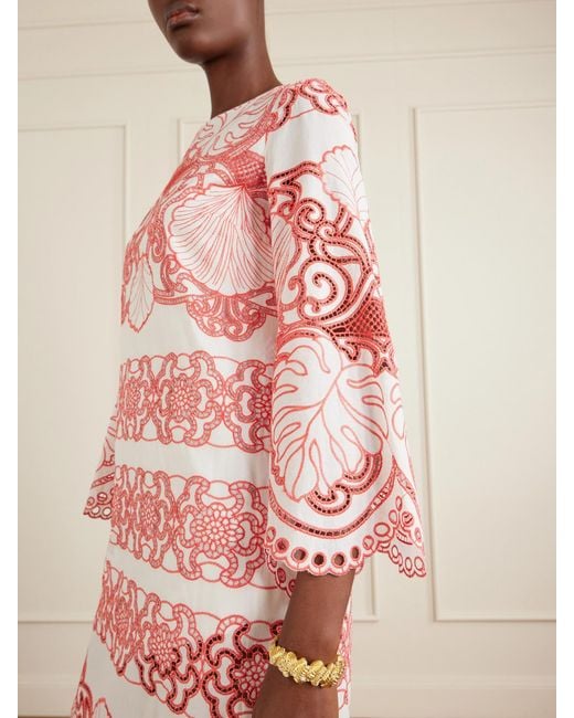 Borgo De Nor Pink Seraphina Broderie Anglaise Cotton-Blend Poplin Midi Dress