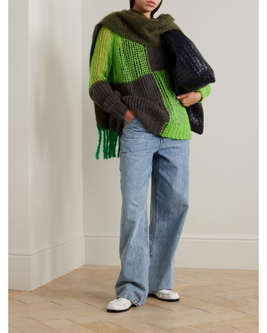 Acne Green Oversized Two-Tone Open-Knit Sweater