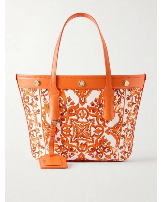Dolce & Gabbana Orange Kendra Printed Logo-Embellished Leather-Trimmed Canvas Shoulder Bag