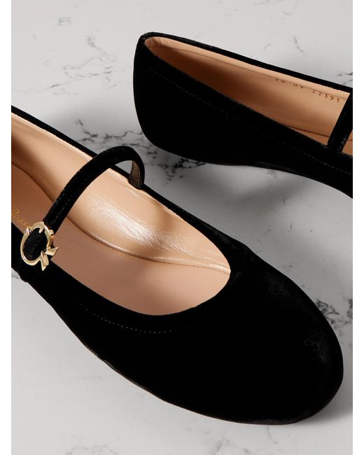 Gianvito Rossi White Carla Velvet Mary Jane Ballet Flats