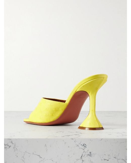 AMINA MUADDI Yellow Lupita Ostrich-Effect Leather Mules