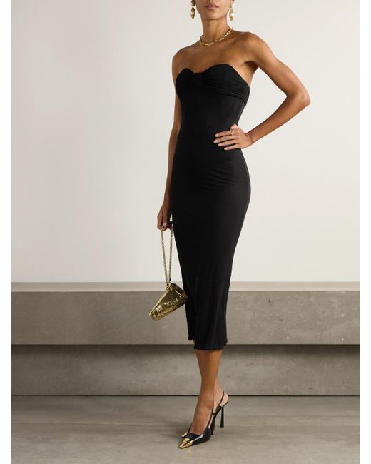 Magda Butrym Black Trägerloses Midikleid Aus Jersey Mit Raffungen