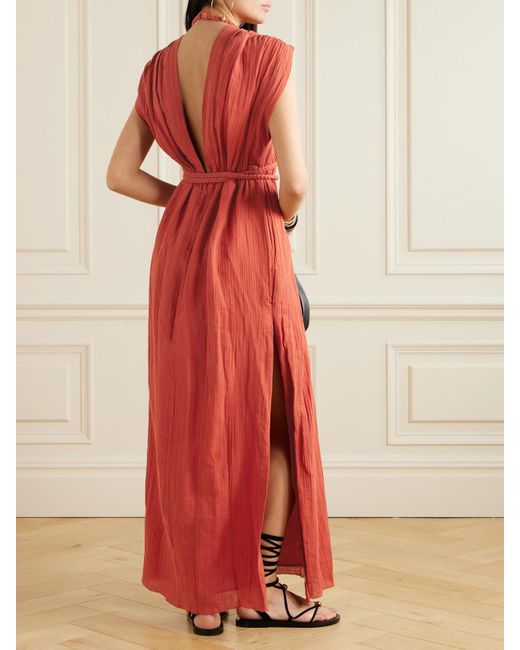 Robe Longue Dos Ouvert En Gaze De Coton À Finitions Tressées Joya Isabel Marant en coloris Red