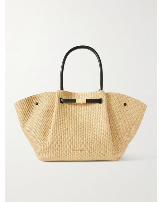 DeMellier London Natural New York Leather-Trimmed Raffia Tote