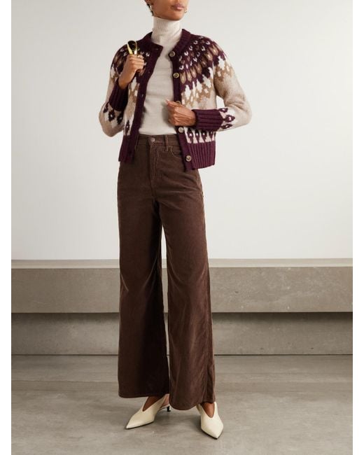 Veronica Beard Brown Christina Fair Isle Alpaca-Blend Cardigan