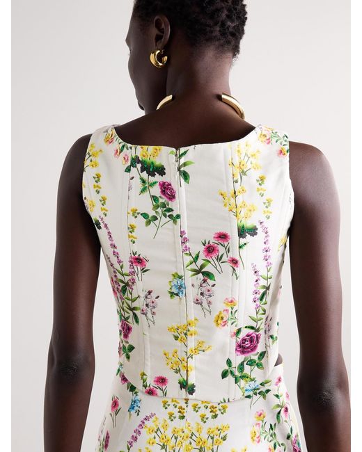 Costarellos Gray Sequin-Embellished Floral-Print Cotton And Linen-Blend Twill Bustier Top