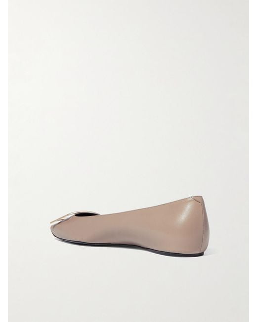Roger Vivier White Quadrata Trompette Embellished Leather Ballet Flats