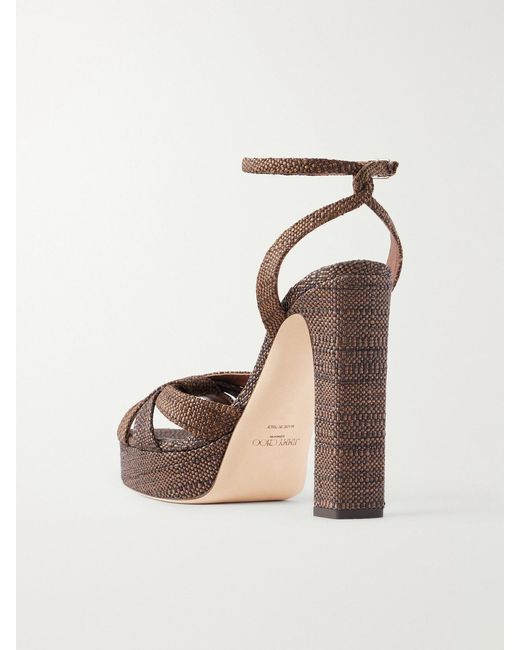 Jimmy Choo Brown Kove 120 Raffia Woven Sandals