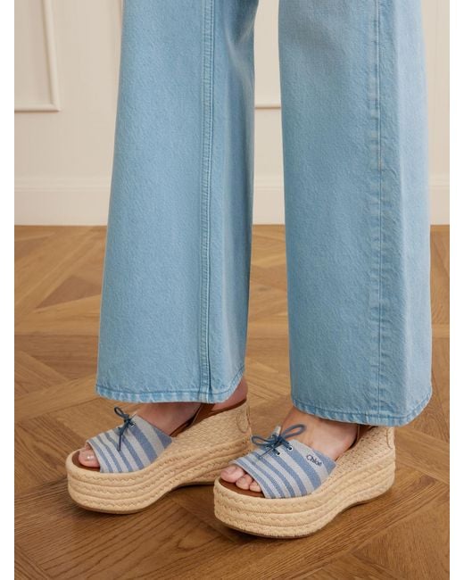 Chloé Natural Leather-Trimmed Striped Canvas Platform Sandals