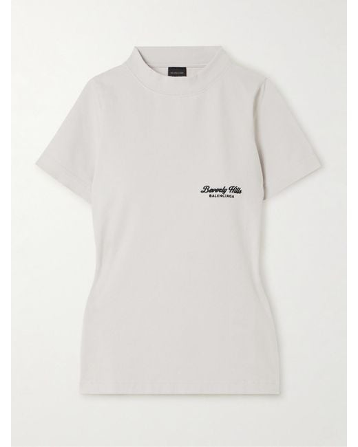 Balenciaga White Embroidered Stretch-Cotton T-Shirt