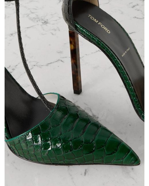 Tom Ford Green Printed Python T Strap 105 Pump