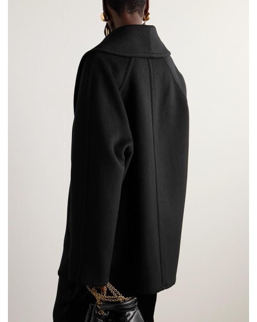Saint Laurent Black Doppelreihiger Mantel Aus Einer Woll-Kaschmirmischung