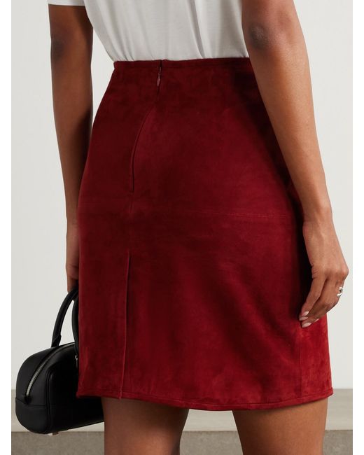 Loulou de Saison Red Engel Paneled Suede Midi Skirt