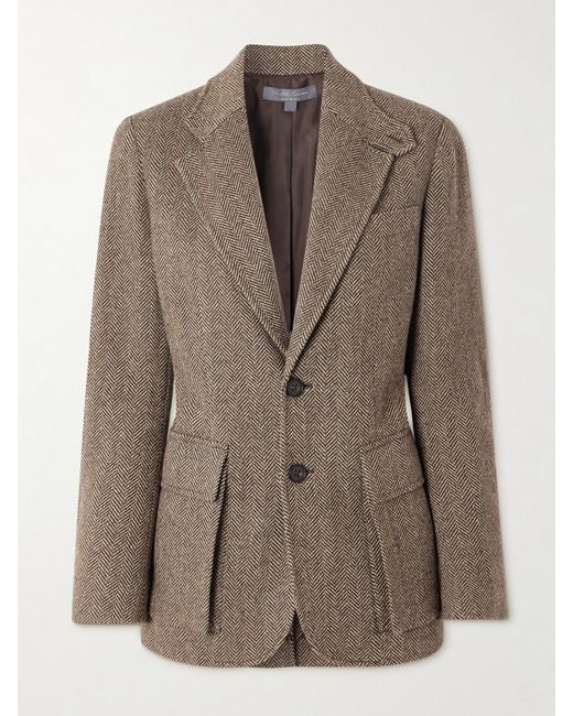 Ralph Lauren Brown Preston Ii Suede-Trimmed Herringbone Cashmere And Silk-Blend Tweed Blazer
