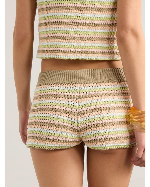 Chloé Natural Shorts Aus Gehäkelter Baumwolle Mit Streifen Und Stickerei